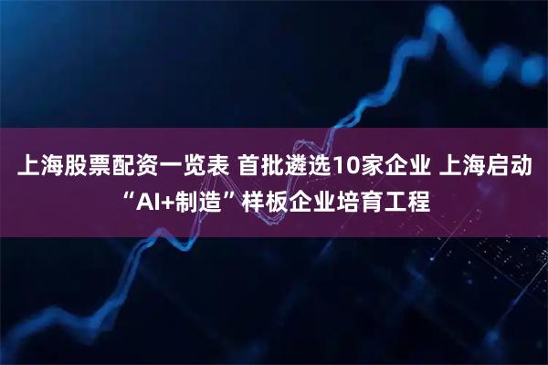 上海股票配资一览表 首批遴选10家企业 上海启动“AI+制造”样板企业培育工程